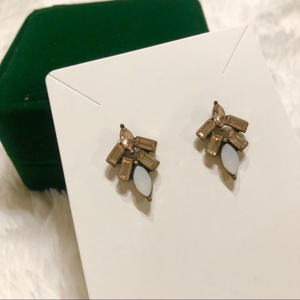 Peach & Gold Rhinestone Stud Earrings